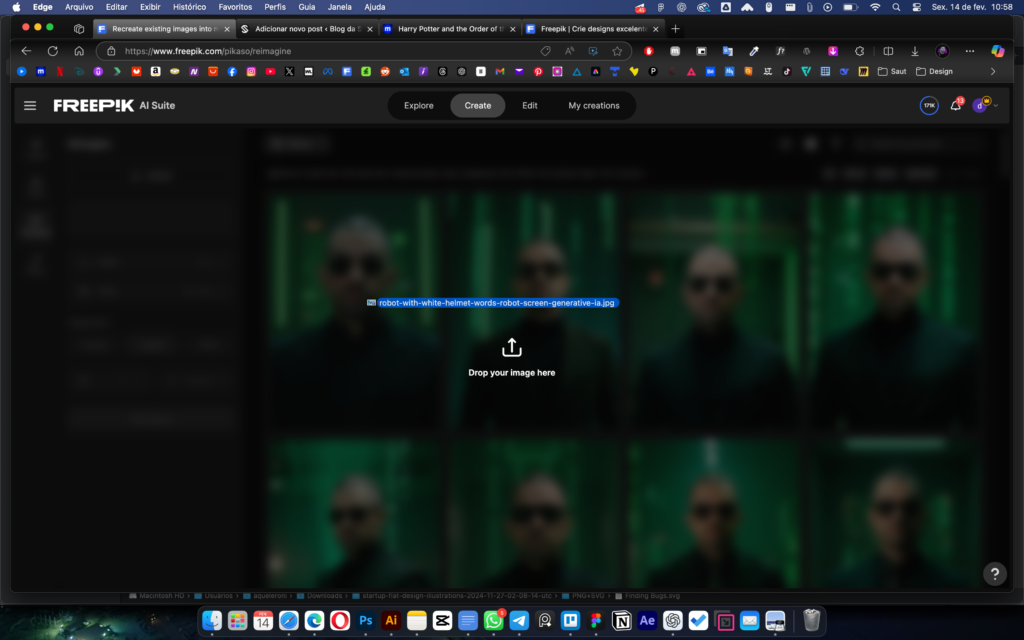 Opção de upload de imagem no Freepik para análise da IA.