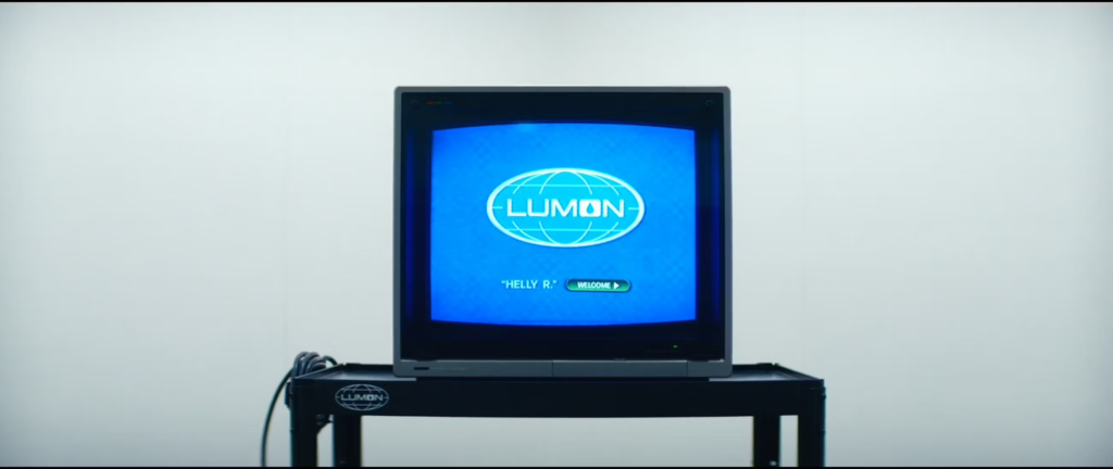 Logotipo da Lumon apresentado numa TV de tubo