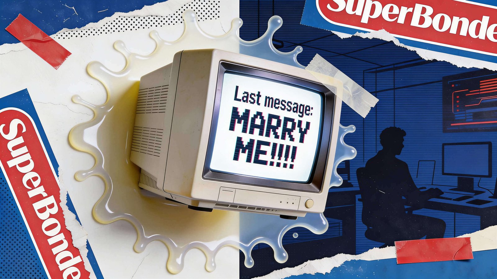 Monitor de 11 quilos colado em uma parede pela campanha da Super Bonder